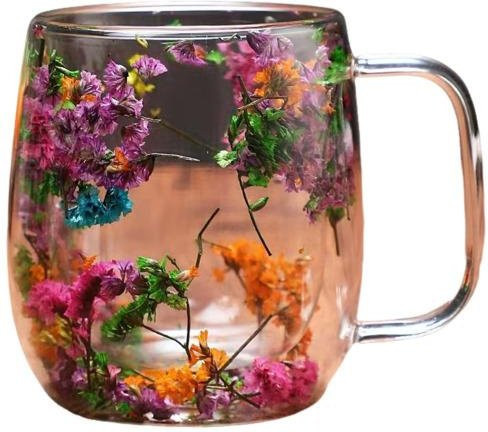 Doppelwandige Glastasse Pavo mit floralem Design, 350 ml, transparent - Bild 1