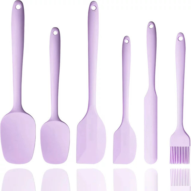 6er Set Hitzebeständige Silikon Spatel und Pinsel mit Edelstahlkern in Pink, Antihaftbeschichtetes Küchenutensilien Set - Bild 1