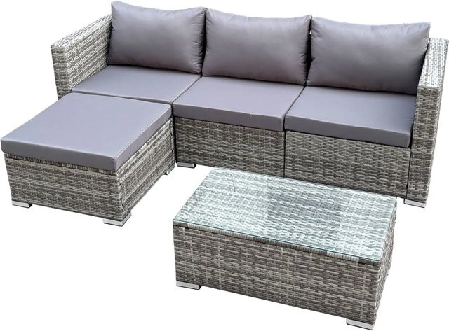 SVITA QUEENS Gartenlounge 5-tlg. Gartenmöbel Set in L-Form aus Polyrattan und Stahl, Grau, inklusive Polsterung und Tisch - Bild 1