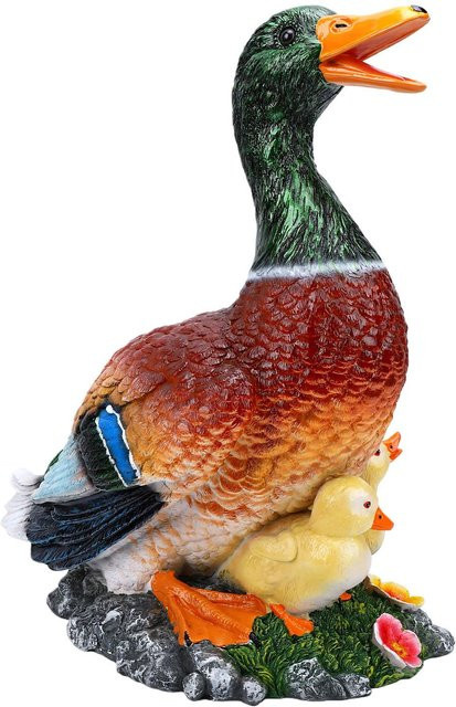 Aimo Gartenstatue Stockente als Entenmutter mit Küken aus Harz, Mehrfarbiges Rasenornament und Tierfigur für deinen Hof - Bild 1