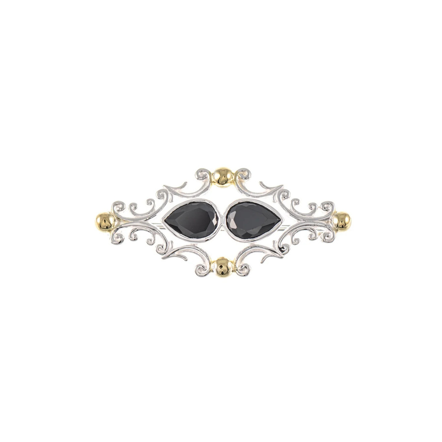 Brosche 925 Silber, teilvergoldet, Zirkonia, schwarz - Bild 1