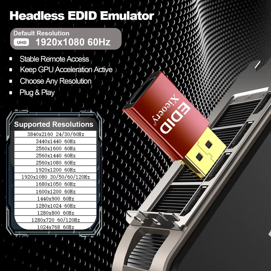Xieoery 4K UHD HDMI EDID Emulator für Remote Desktop, KVM und Headless Server mit Unterstützung für 3840x2160@60Hz und Multi-Resolution - Bild 2