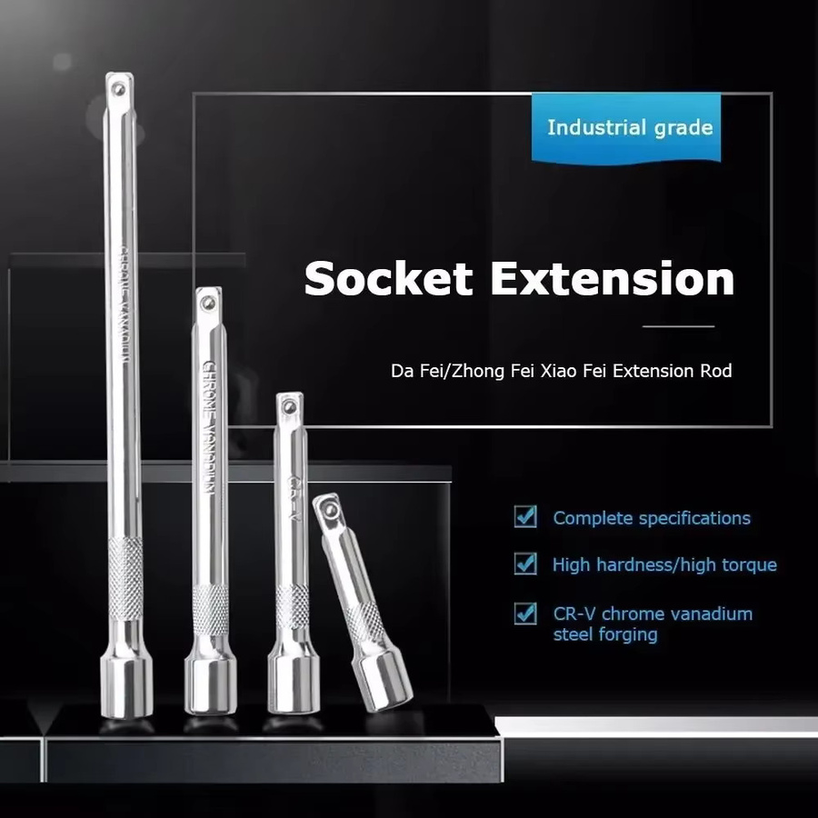 Antriebsverlängerungsset für Steckschlüssel und Ratschen in Silber mit 1/4", 3/8" und 1/2" Antrieb sowie Längen von 50mm, 100mm, 150mm und 250mm - Bild 5