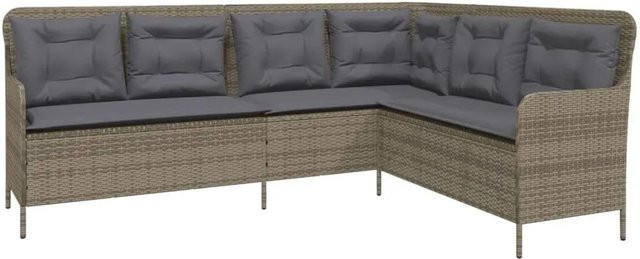vidaXL Eck-Gartensofa in L-Form aus Polyrattan mit Kissen, Grau, B/T/H: 221 x 163 x 90 cm - Bild 1
