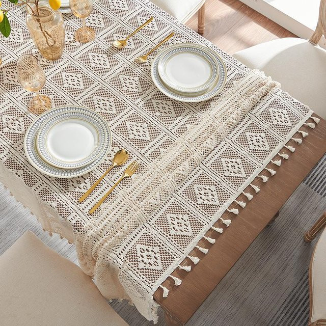 Beige Tischdecke mit Vogelmuster und Quaste von JMG Household Supplies, B/T: 60 x 60 cm - Bild 1