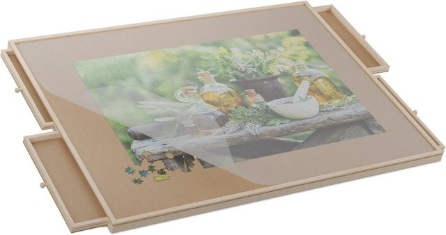Relaxdays Puzzlebrett aus Kiefernholz in Natur, neigbar und drehbar, B/T/H: 93 x 67 x 4 cm - Bild 1
