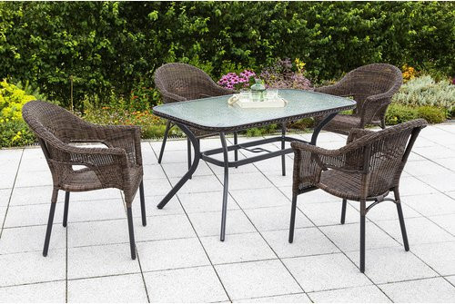Merxx Gartenmöbelset Ravenna 5-teilig mit Tisch und 4 Stapelsesseln aus Aluminium und Kunststoff in Grau und Braun - Bild 1