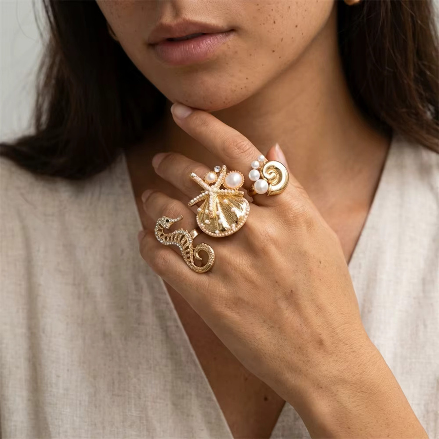 RINHOO FRIENDSHIP Ringset Damen, Perle, Gold, Verspielt - Bild 2