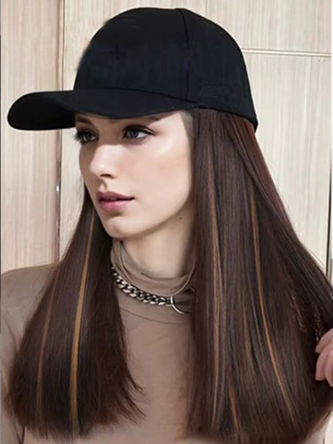 ISIGROSI Baseballkappe mit Haarverlängerungen, langes glattes Haar, Damen - Bild 6