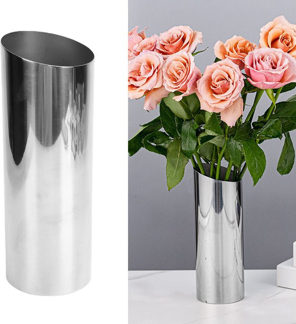 TOPINCN Edelstahlvase in Silber mit schrägem Mund, moderne Zylinder-Blumenvase für frische Blumen und Hydrokulturpflanzen zur Desktop-Dekoration - Bild 1