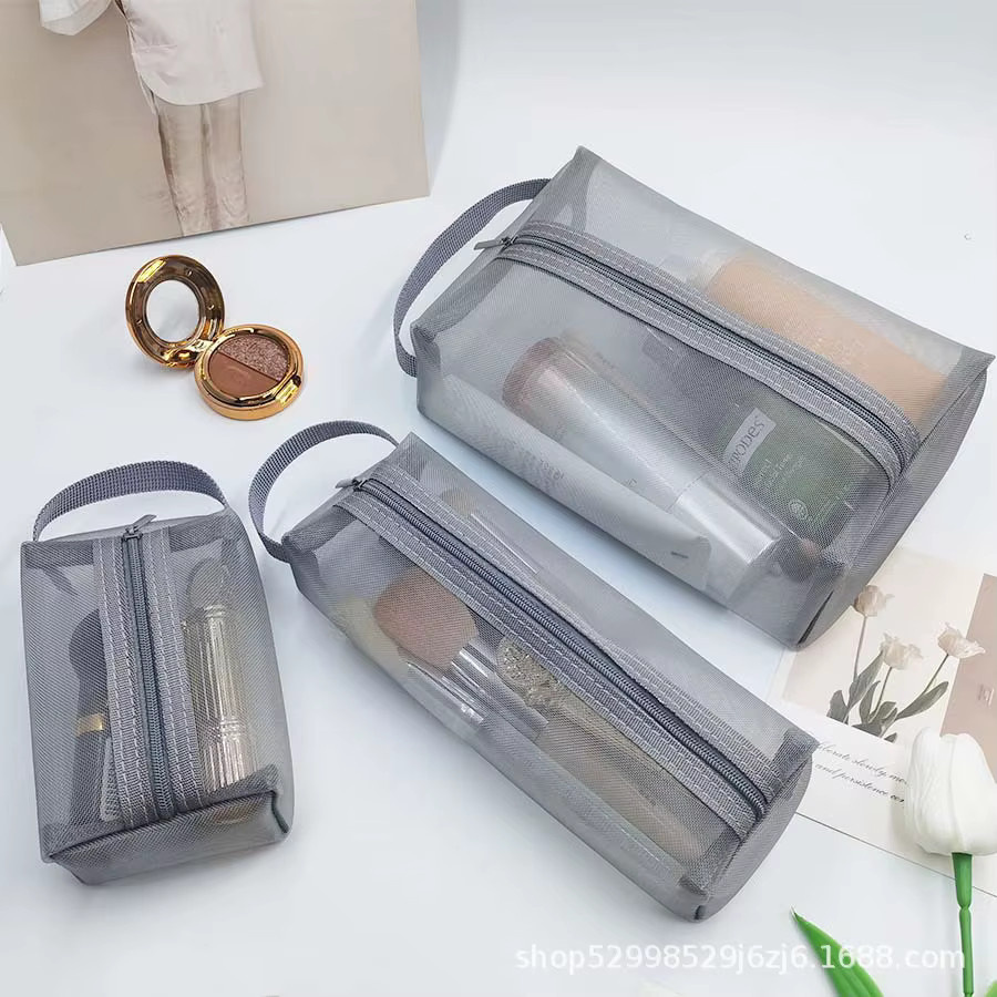 TAANY Netz-Aufbewahrungstaschen Set aus 3 Stück für Make-up und Toilettenartikel, tragbare Reise-Organizer in Beige und Grau - Bild 1