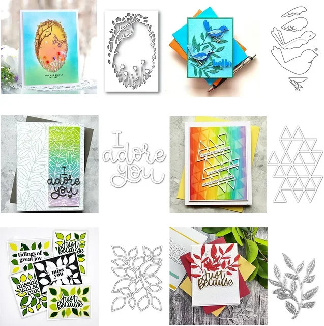 Metall Stanzformen für Scrapbooking und Bastelarbeiten mit Weinblättern, Vögeln und Tulpen in Silber - Bild 1