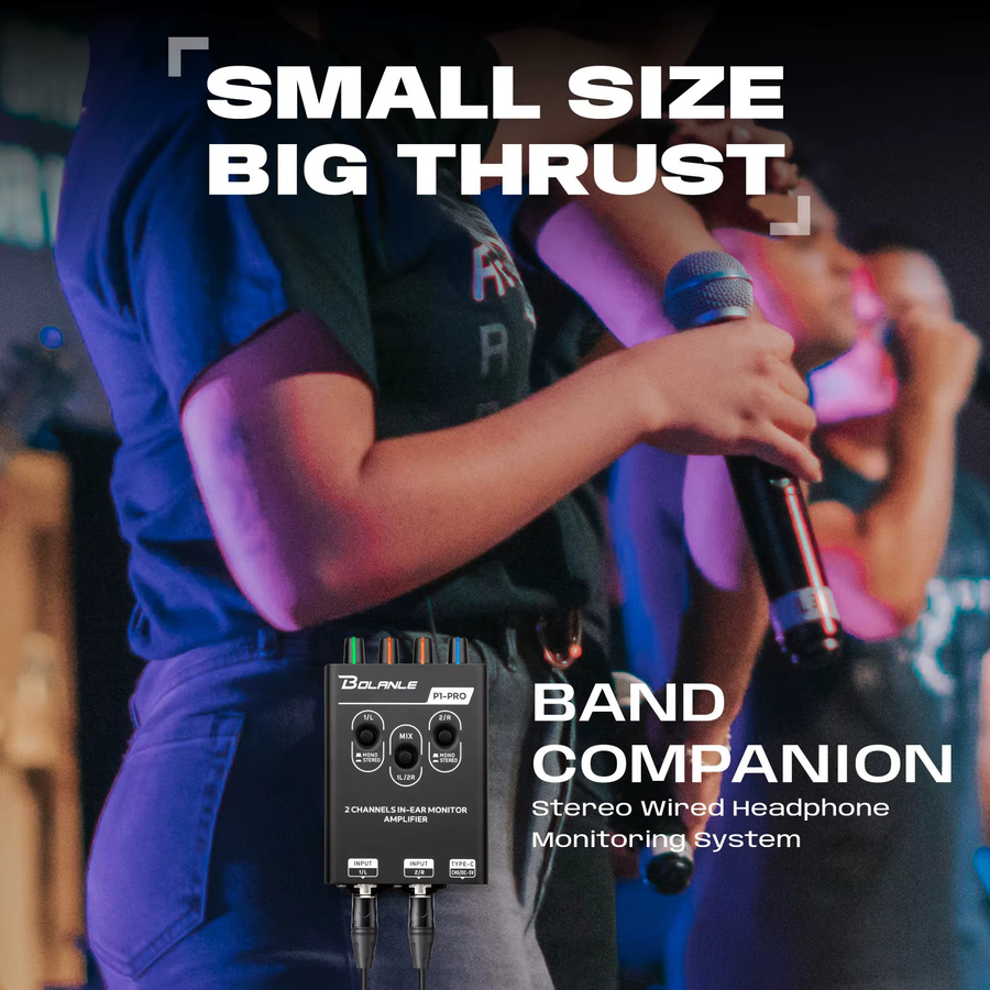 Bolanle P1 PRO Typ-C Dual-Kanal Stereo IEM Verstärker, In-Ear Personal Monitor Mixer Kopfhörerverstärker, Schwarz - Bild 4