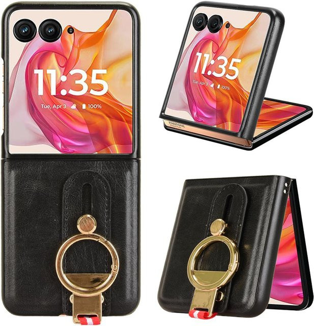 Leder-Armbandtasche für Motorola Razr 70 60 Ultra und Moto Razr 40 Plus 2023 in Schwarz mit Ringöffner - Bild 1