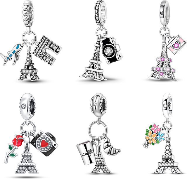 Qikaola Charm-Anhänger Eiffelturm, 925 Silber, Zirkonia - Bild 1