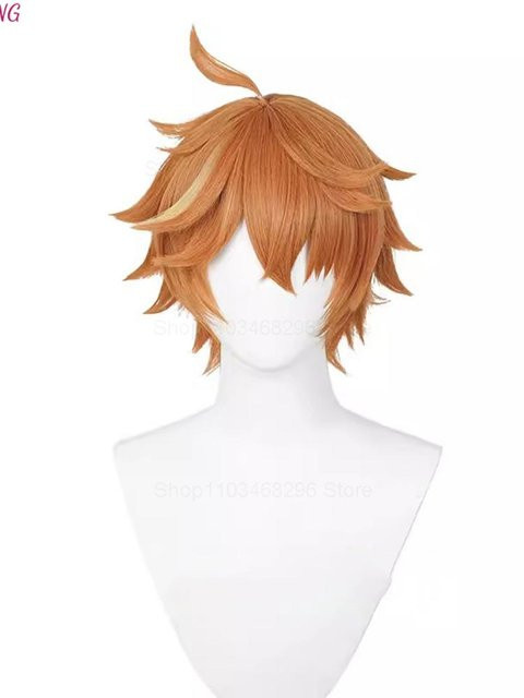 Tartaglia Cosplay Perücke, 30 cm, orangebraun, kurzes Haar, synthetisch, Unisex - Bild 1