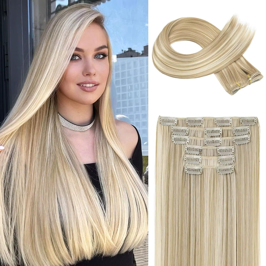 DinDong Clip-in-Haarverlängerungen, 24 Zoll, 6 Stück, synthetisch, gerade, Damen - Bild 5