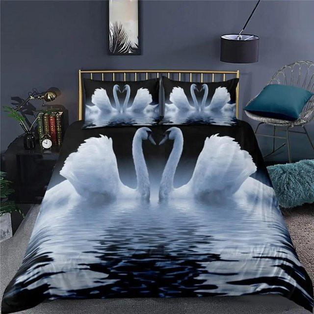 Bettwäscheset mit 3D Schwanenprint von JMG Household Supplies, weißes Kinderbettwäsche-Set aus Mikrofaser bestehend aus Bettbezug und Kissenbezug, Breite: 70 cm, Tiefe: 133 cm - Bild 1