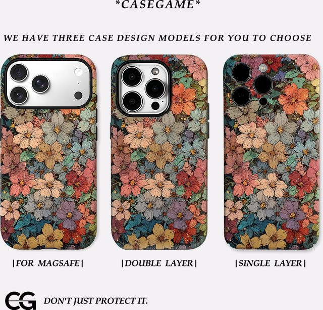 Potdemiel Handyhülle mit Blumenmosaik Design für iPhone 17 16 15 14 13 Pro Max Plus, mehrfarbig, doppelschichtige Rückseite - Bild 1