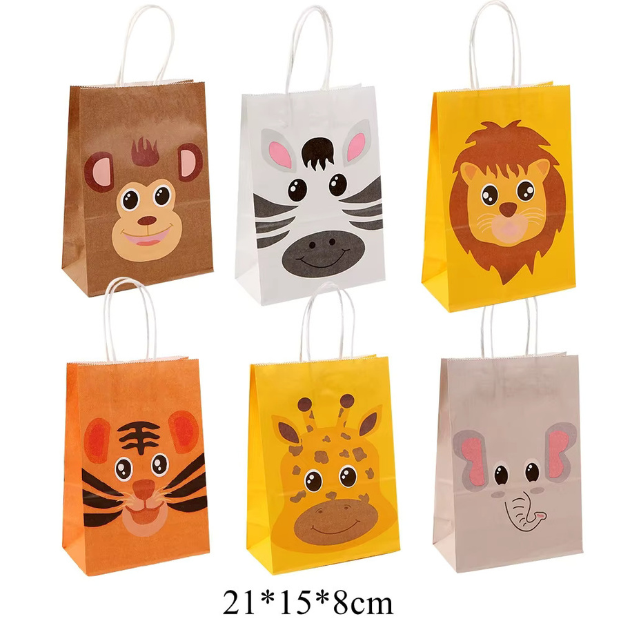 Set aus Papier-Verpackungstaschen mit Wildtier-Motiven für Süßigkeiten und Cookies, Dschungel und Safari Design für Kindergeburtstage und Partys, Mehrfarbig - Bild 3
