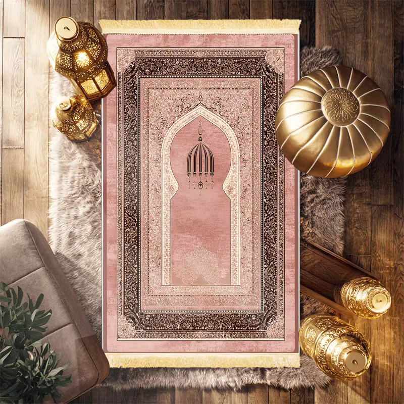 VIKAMA Gebetsteppich Blossom in Rosa mit Quasten, bogenförmiger orientalischer Gebetsteppich als weiche Kniematte - Bild 3