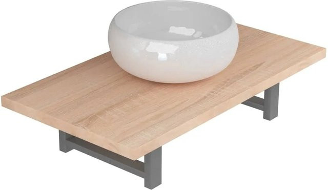 vidaXL 2-tlg. Badmöbel-Set Modell 5 in Eiche mit Keramik-Waschbecken und Wandregal, Farbe: Weiß/Braun, B/T/H: 60 x 40 x 16,3 cm - Bild 1