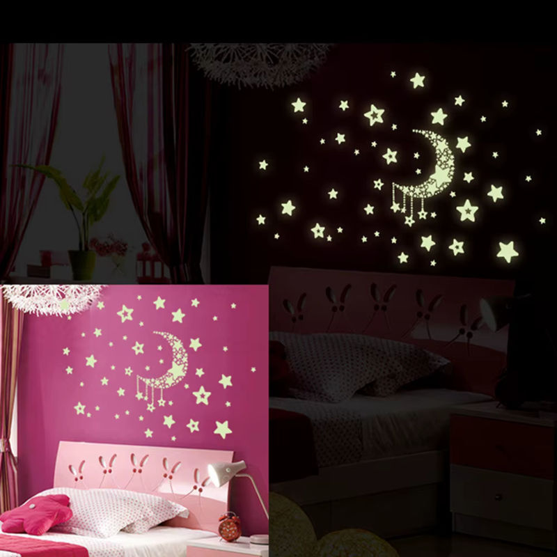 DECDEAL Leuchtende Wandaufkleber mit Sternen und Mond für Kinderzimmer und Schlafzimmer, Gelb - Bild 5