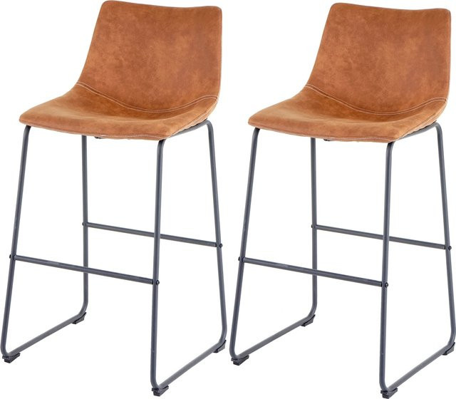 2er-Set MCW Barhocker MCW-D70 in Braun aus Wildlederimitat im Vintage-Stil - Bild 1