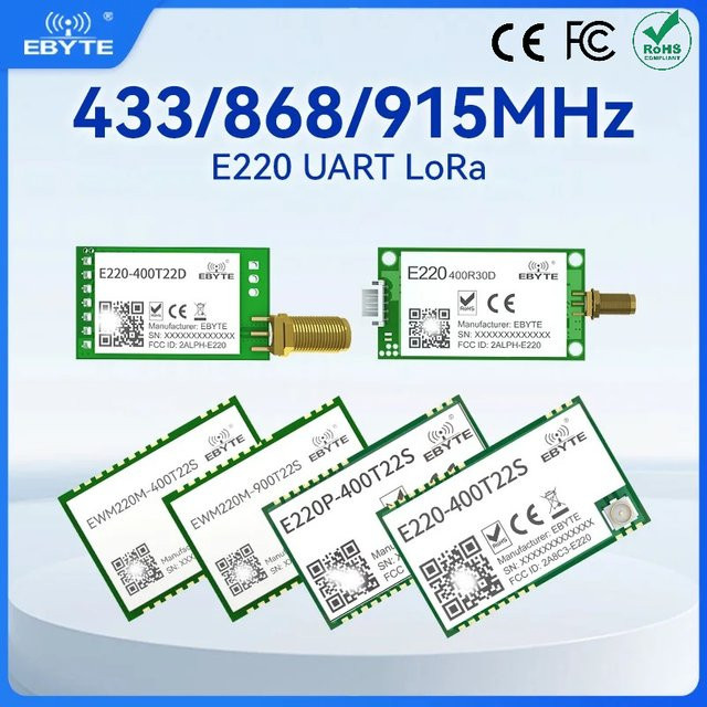 EBYTE E220-T Serie LoRaWAN Sender-Empfänger Modul LLCC68 UART 433MHz 868MHz 915MHz 22/30dBm in Grün mit Stanzlochmontage - Bild 1