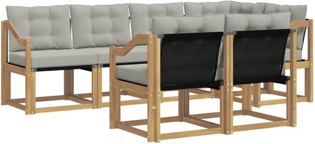 vidaXL Outdoor-Sofagarnitur 7-teilig aus Akazienholz und Textilene in Weiß-Hellgrau mit UV-beständigen Kissen und modernem L-Shape Design - Bild 1