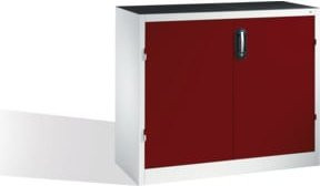 C+P Schwerlast-Beistellschrank mit Drehtüren und Schloss, Korpus Lichtgrau, Front Rubinrot, H: 100 cm, B: 120 cm, T: 50 cm - Bild 1