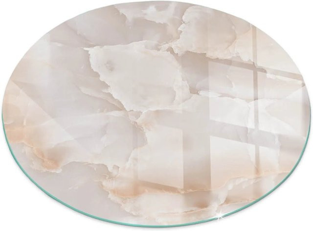 Tulup Glasplatte für Kaminöfen in Beige mit Natursteinmuster, Rund, Durchmesser: 70 cm - Bild 1