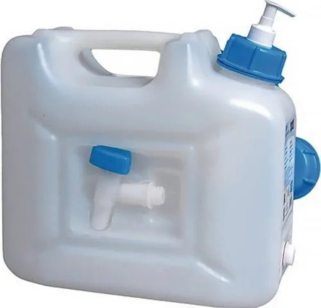 HÜNERSDORFF Wasserkanister aus HDPE mit Ablasshahn und Pumpspender, 12 l, transparent/weiß - Bild 1