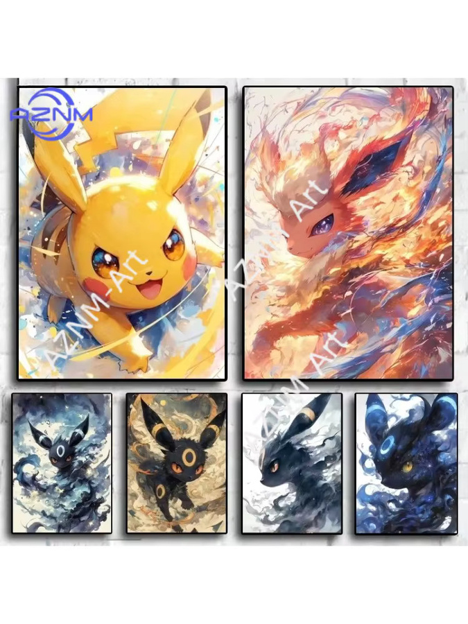Potdemiel Leinwand-Poster Pokemon Pikachu und Eeveelution Anime-Charakter Wandbild Mehrfarbig - Bild 3