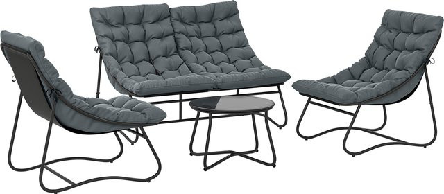 Outsunny 4-teiliges Gartenlounge-Set in Grau mit Textilene-Bezug, Stahlgestell und Couchtisch mit Glasplatte - Bild 1