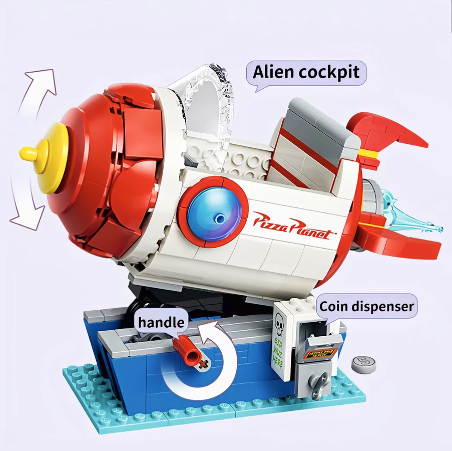 Potdemiel Toy Story Disney Alien mit Pizza Planet Raketenfahrt, Baustein-Modell, 570 Teile - Bild 4