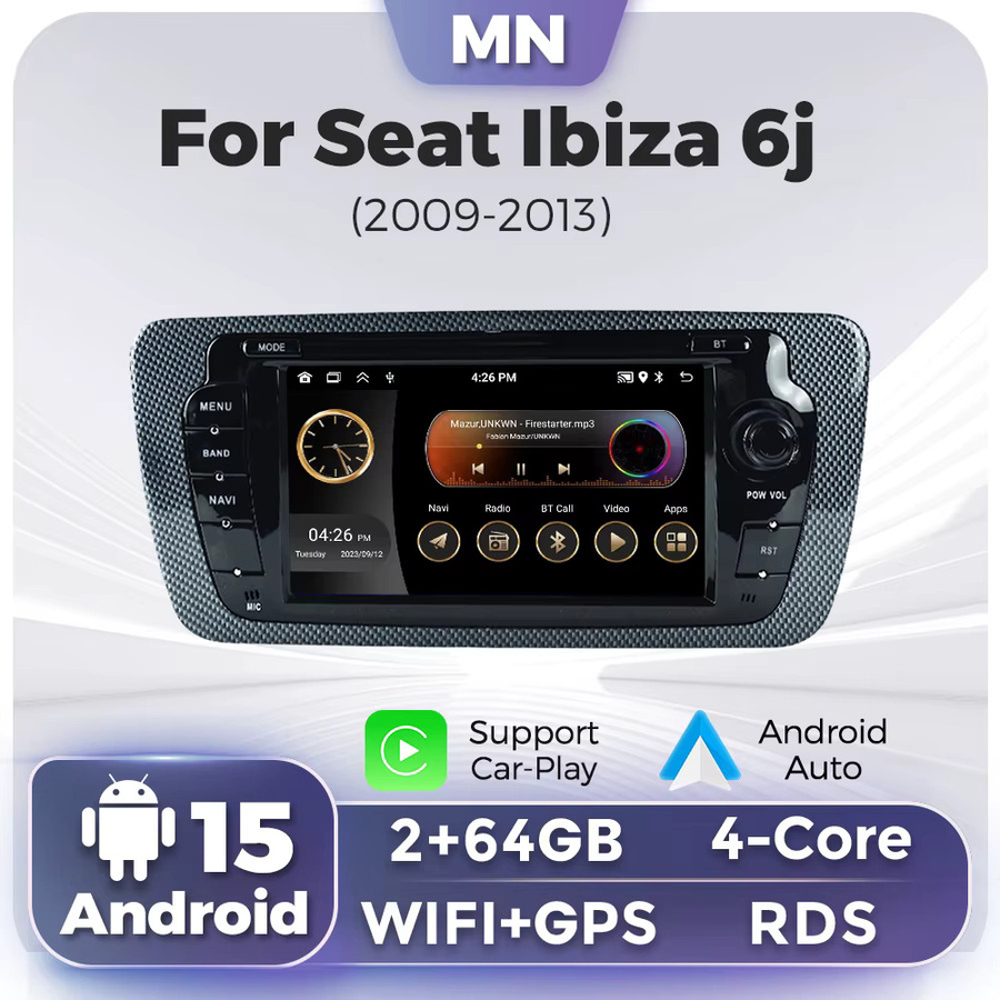 NAVIFANS 7-Zoll Wireless CarPlay und Android Auto Autoradio mit GPS-Navigation und Bluetooth für Seat Ibiza 6J 2009-2013 in Schwarz - Bild 2