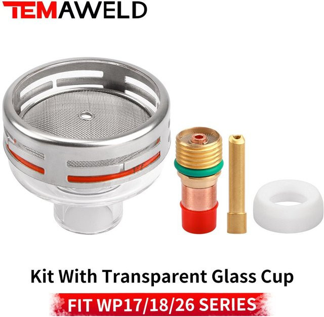 TEMAWELD Gaslinsen-Dichtungssatz für WIG-Schweißbrenner WP-17/18/26 mit transparenten Antikollisionsdüsen aus Glas und 2,4 mm Sammelkörper - Bild 1