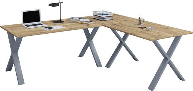 VCM Eckschreibtisch Lona X aus Holz in Braun, B/T/H: 130 x 50 x 76 cm - Bild 1