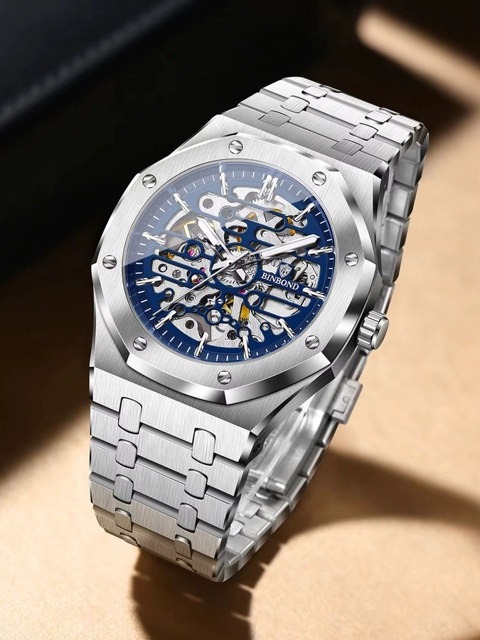 BINBOND Armbanduhr Automatik, Edelstahl, Blau, Herren - Bild 7