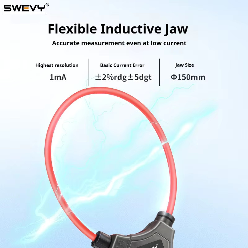 SWEVY SW1018A Digitale flexible Stromzange mit LCD-Hintergrundbeleuchtung als Multimeter für AC/DC-Spannung, Wechselstrom und Widerstandstest (0 mA – 9999 A) - Bild 3