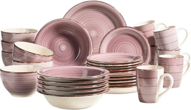 Mäser Lumaca Kombiservice aus Steingut, 30-teiliges Geschirr-Set für 6 Personen in Mehrfarbig (Lila und Pink) - Bild 1