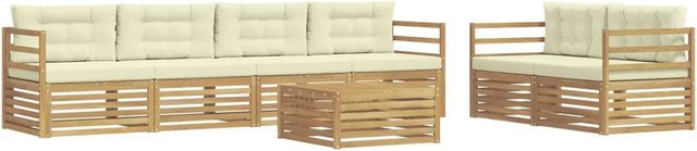 vidaXL Outdoor-Sofagarnitur 7-teilig aus Akazienholz mit Kissen in Weiß und Beige aus UV-beständigem Polyester - Bild 1