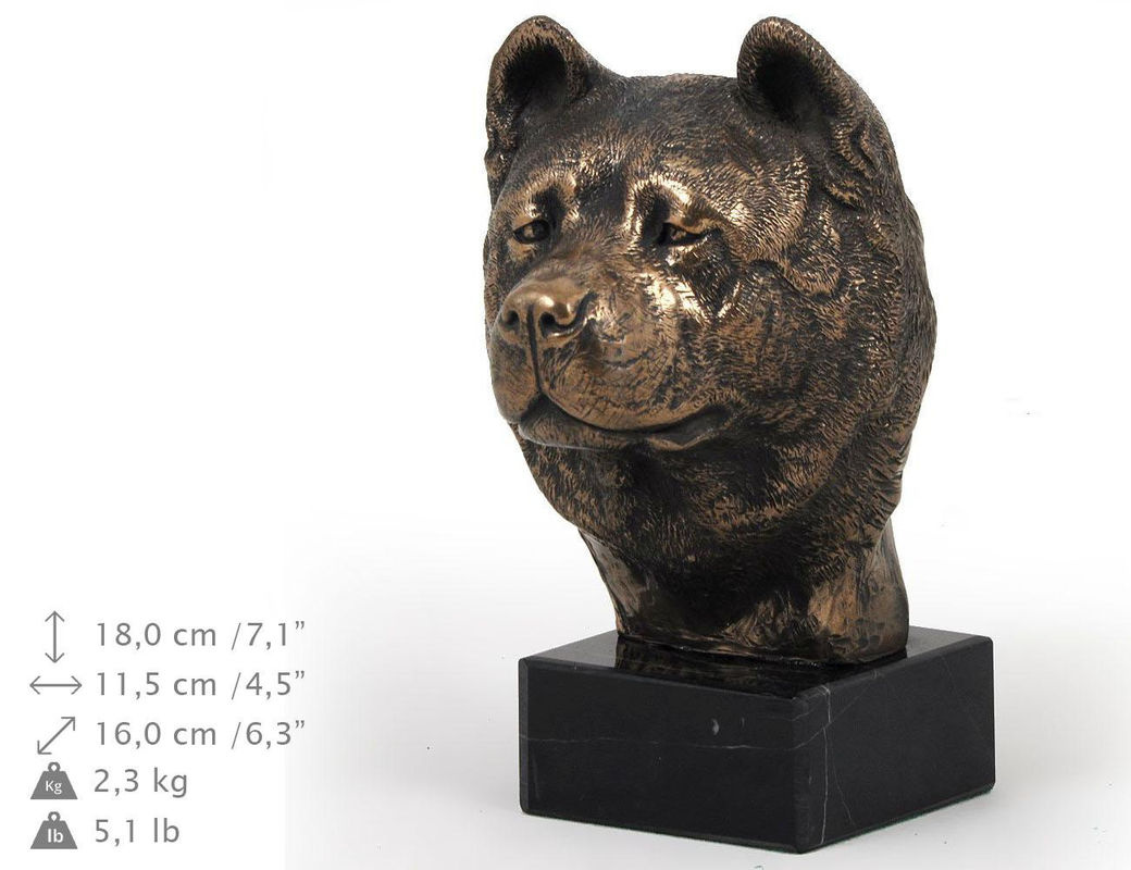 Art-Dog Akita Inu Hundestatue als Büste auf Steinsockel in Braun - Bild 3
