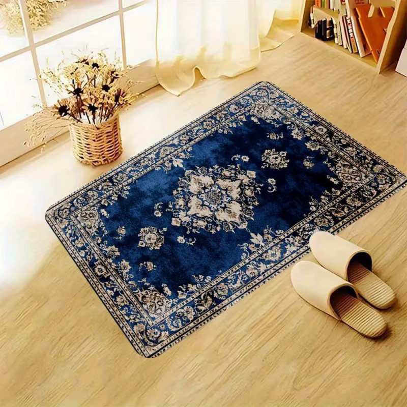 VIKAMA Bodenmatte im Vintage Bohemian Stil mit blauem Floral-Print, rutschfest und schmutzabweisend, B/T: 60 x 40 cm - Bild 3