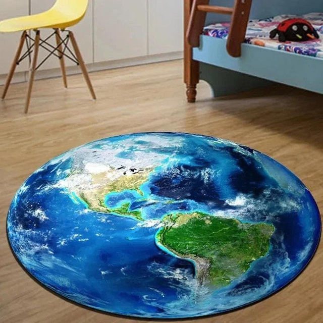 Runder Himmels-Teppich HGHT mit Planeten-Design Erde Mond und Mars in Blau, Durchmesser: 90 cm - Bild 1