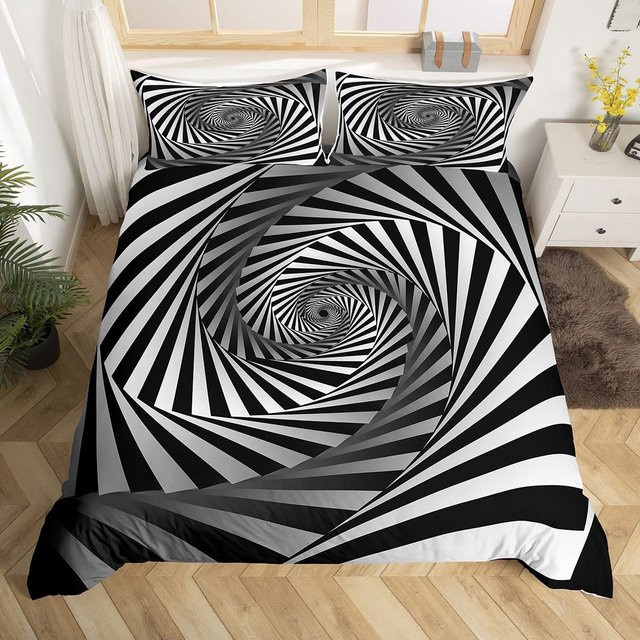 King-Size Bettwäsche-Set ASA2 mit Bettbezug und Kissenbezügen in Rot Grau Weiß mit geometrischem Streifenmuster und Farbverlauf, Material Polyester Mikrofaser, B/H: 133 x 70 cm - Bild 1