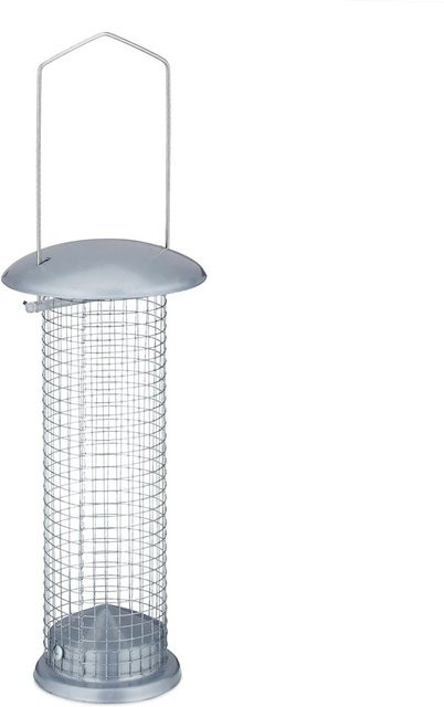 Relaxdays Vogelfutterspender 2er Set aus Eisen und Kunststoff in Silber zum Aufhängen, Höhe: 33 cm, Breite: 10 cm - Bild 1