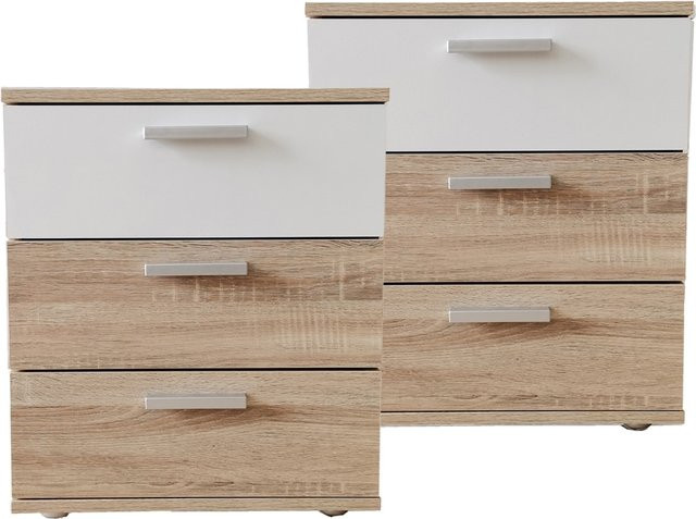 HTI-Living Nachtkommode Nina 3 Schubladen Sonoma Weiß 2er-Set B/T/H: 38 x 38 x 53 cm - Bild 1