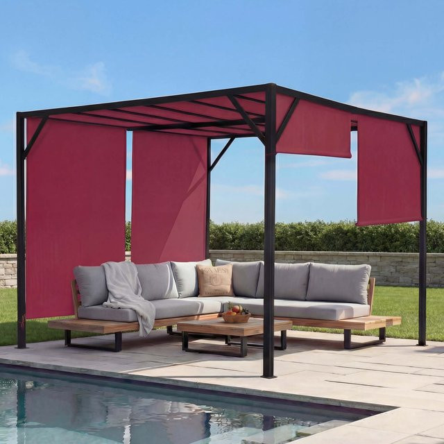 MCW Pergola Beja Garten Pavillon Terrassenüberdachung mit Schiebedach in Bordeaux-Rot, B/T: 405 x 300 cm - Bild 1
